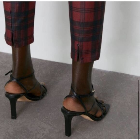 Zara Red and Black Plaid Check Skinny Pants Jeans Trousers Size - Picture 5 of 7